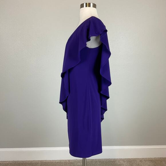 Betsy & Adam One Shoulder Beaded Cocktail Dress Purple Size 4 Ruffled Shift - Picture 6 of 13